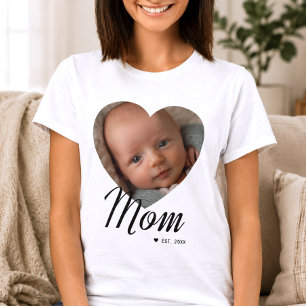 Camiseta Mamá Estableció Letra Corazón Foto Blanca