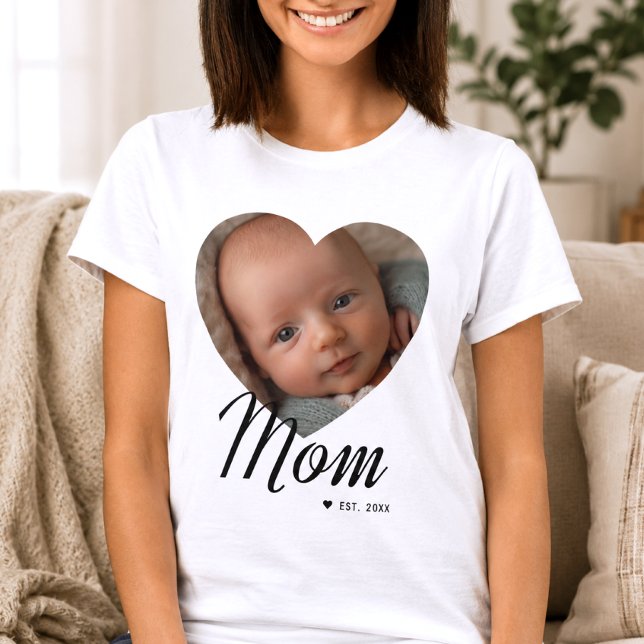 Camiseta Mamá Estableció Letra Corazón Foto Blanca (Subido por el creador)