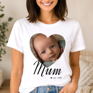 Camiseta Mamá Estableció Letra Corazón Foto Blanca
