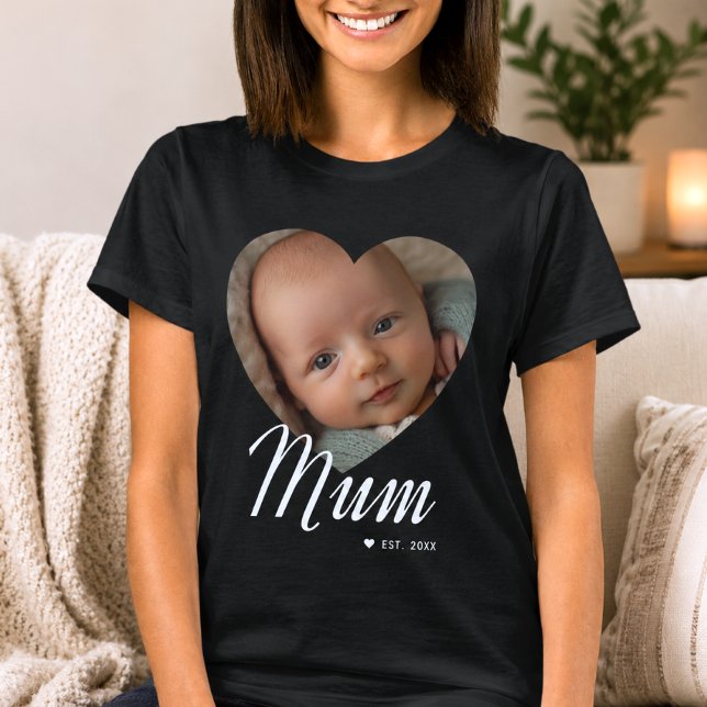 Camiseta Mamá Estableció Letra Corazón Foto Negra (Subido por el creador)