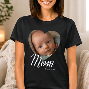 Camiseta Mamá Estableció Letra Corazón Foto Negra