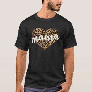 Camiseta Mamá Estampado de Leopardo Corazón Bonito
