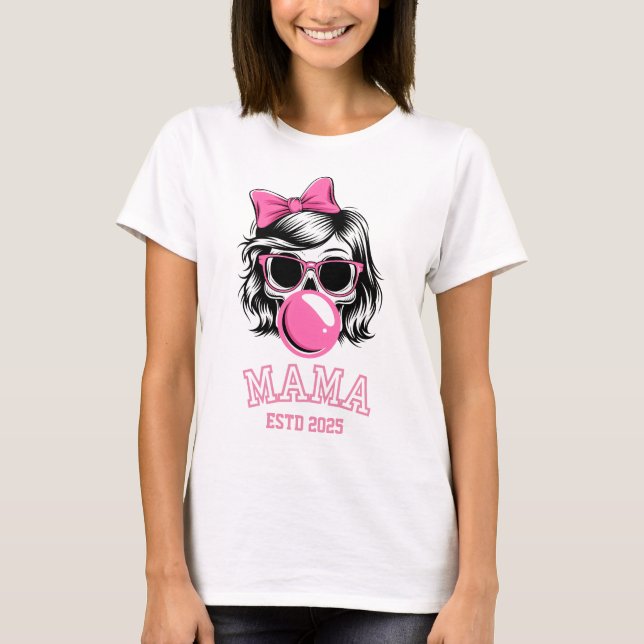 Camiseta Mama Estd 2025 Calavera con Lazo Rosa (Anverso)