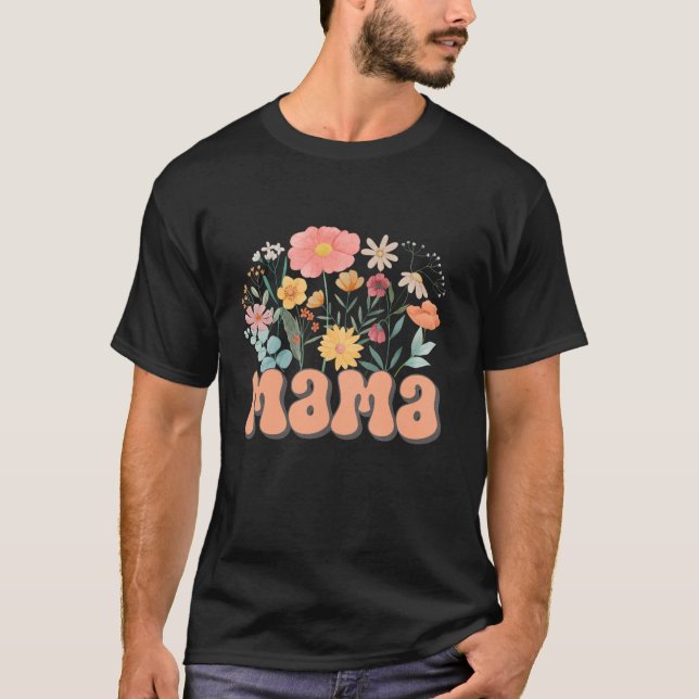 Camiseta Mama Floral Daisy Hippie Groovy Wildflower Funny M (Anverso)