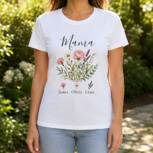 Camiseta Mama Flores Acuarela con Nombres de los Niños