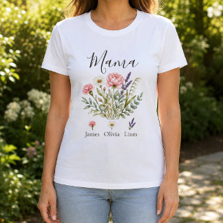 Camiseta Mama Flores Acuarela con Nombres de los Niños