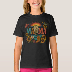 Camiseta Mama Flower Embroidery diseña Cowgirl Boho Mom