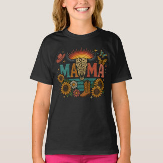Camiseta Mama Flower Embroidery diseña Cowgirl Boho Mom