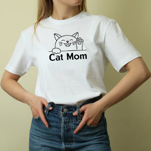 Camiseta Mamá gata blanca linda Simple divertido para mujer