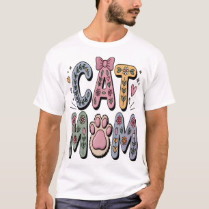 Camiseta Mamá Gata Floral con Huella de Pata