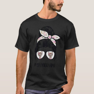 Camiseta Mamá gata Sphynx con moño despeinado y gafas mama 