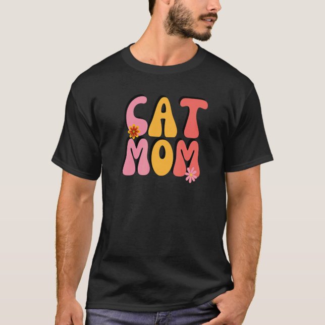 Camiseta Mamá Gato Flores Retro Groovy (Anverso)