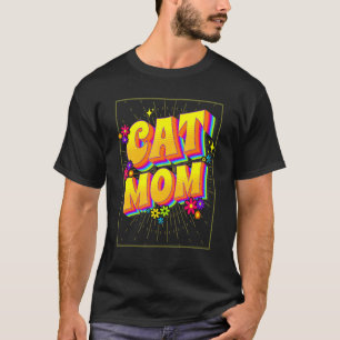 Camiseta Mamá Gato Lindo Flores Retro Inspiradas en los 70