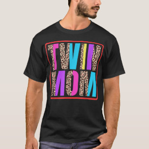 Camiseta Mamá gemela, madre de gemelos leopardo impreso y g