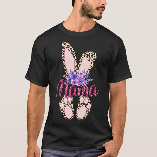 Camiseta Mama Happy Easter Day 2022 Leopard Bunny Rabbit Gi (Anverso)
