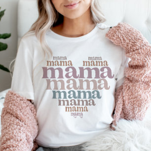 Camiseta Mama Heart Stackeado Word Art Retro