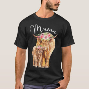 Camiseta Mama Highland Cow Con Bebé Madres Florales De Cal