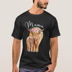 Camiseta Mama Highland Cow Con Bebé Madres Florales De Calf