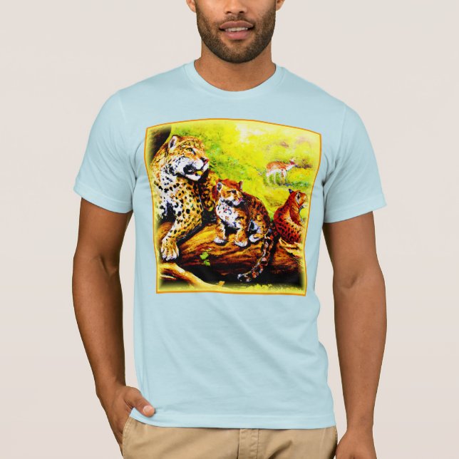 Camiseta Mamá jaguar y cachorros relajándose en la jungla.  (Anverso)