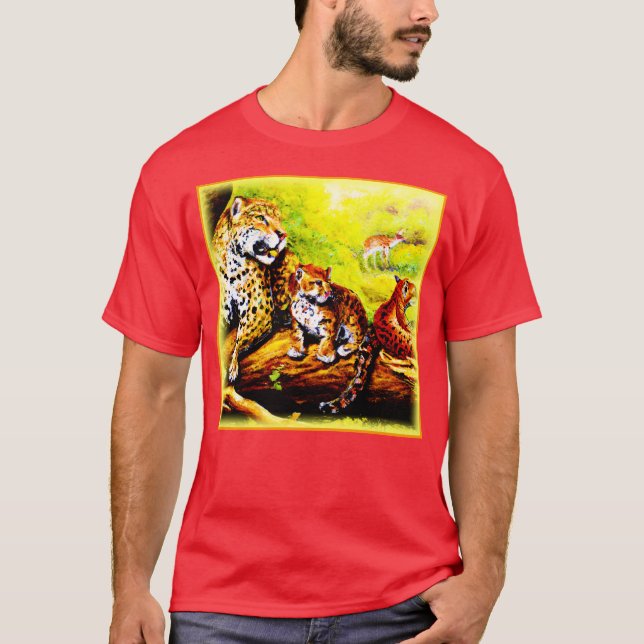 Camiseta Mamá jaguar y cachorros relajándose en la jungla.  (Anverso)