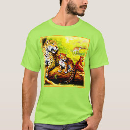 Camiseta Mamá jaguar y cachorros relajándose en la jungla. 
