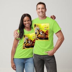 Camiseta Mamá jaguar y cachorros relajándose en la jungla. 
