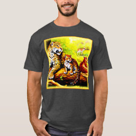 Camiseta Mamá jaguar y cachorros relajándose en la jungla. 