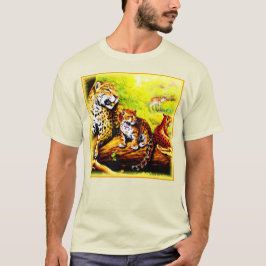 Camiseta Mamá jaguar y cachorros relajándose en la jungla. 