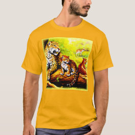 Camiseta Mamá jaguar y cachorros relajándose en la jungla. 