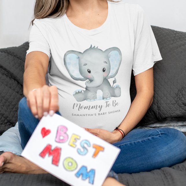 Camiseta Mamá joven elefante linda para ser Baby Shower (Cute Boy Elephant Mommy to Be Baby Shower T-Shirt)