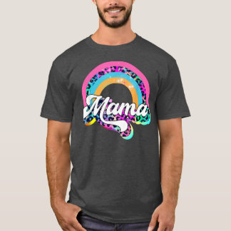 Camiseta Mama Leopard Rainbow Cheetah Print Mommy Graphic