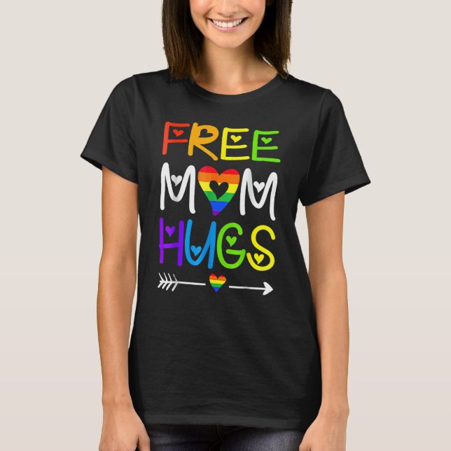 Camiseta Mamá Libre abraza Orgullo Corazón Arcoiris Lgbt Or (Anverso)