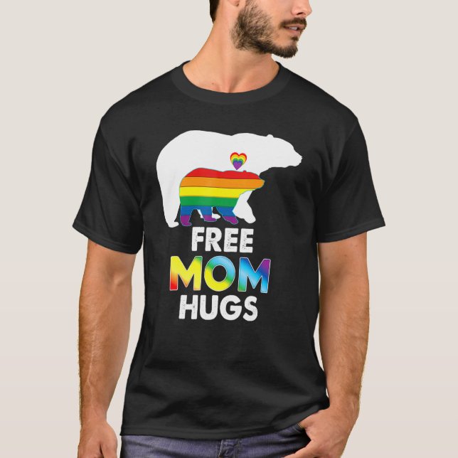 Camiseta Mamá libre abraza oso arco iris Lgbt Orgullo Gay L (Anverso)