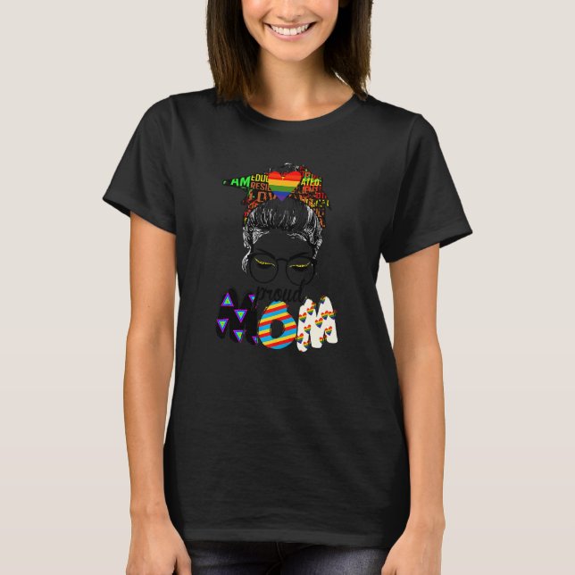 Camiseta Mamá libre abrazo Messy Bun Lgbt Orgullo Sol Té Ar (Anverso)