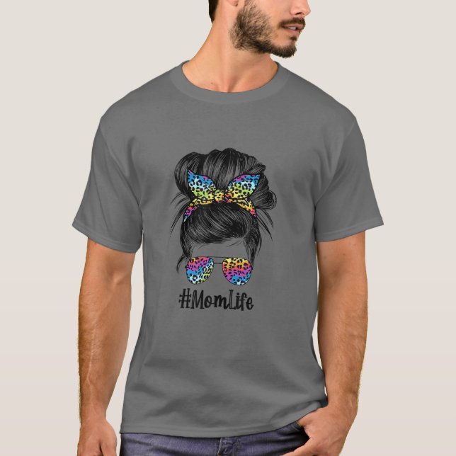 Camiseta Mama Life Bleached Rainbow Colorful Leopards Print (Anverso)