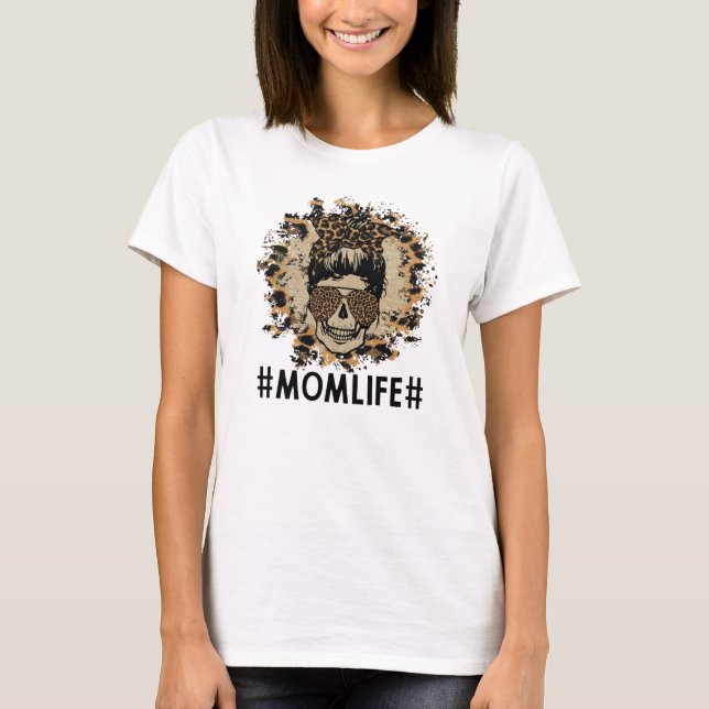Camiseta Mama Life Funny Skul con gafas de sol y leopardo (Anverso)
