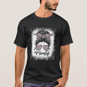 Camiseta Mama Life Pink Leopard Messy Bun Bleached Mothers