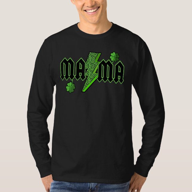 Camiseta Mama Lightning Leopard St Patricks Day Shamro (Anverso)