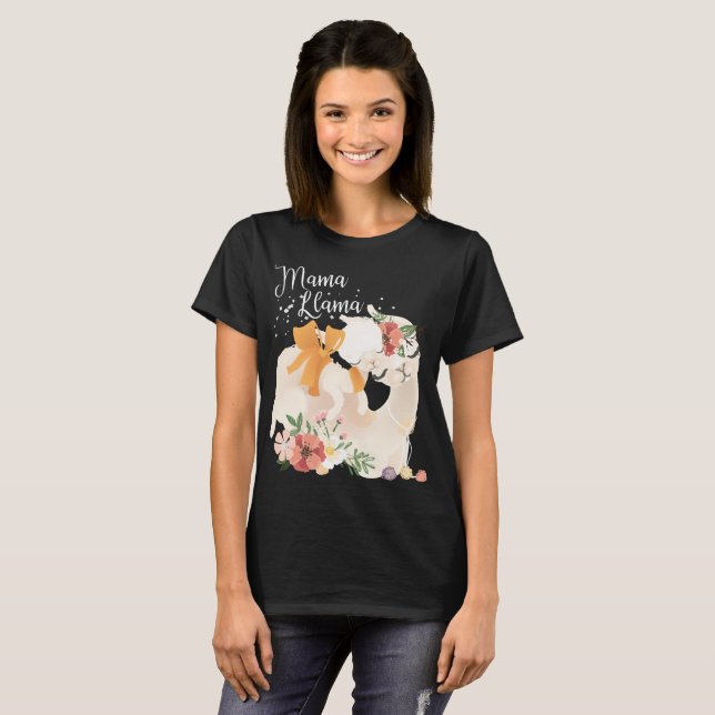 Camiseta Mamá linda de la llama con el lama del bebé y la (Anverso completo)