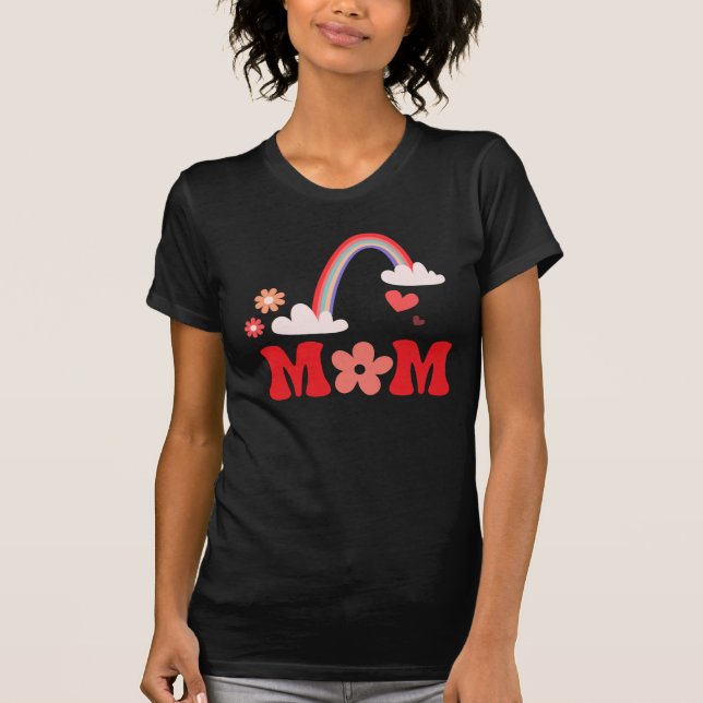 Camiseta Mamá Lindo Rosa Arcoiris y Flores (Anverso)