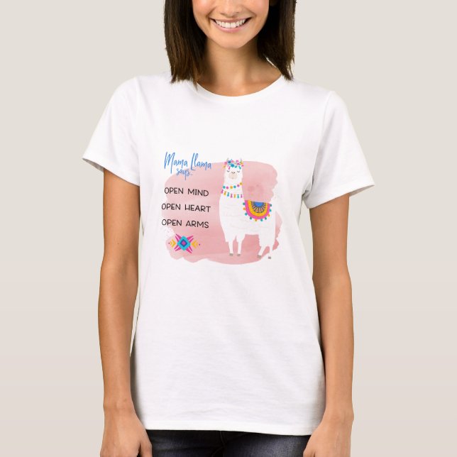 Camiseta Mama Llama dice mente abierta, corazón abierto, br (Anverso)