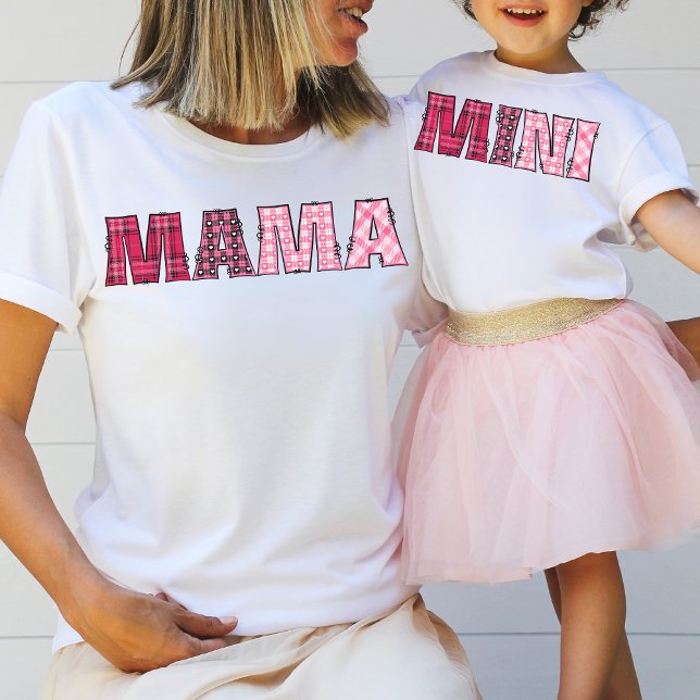 Camiseta Mama Mom Cute Whimsical Rutic Pink Plaid Letters (Subido por el creador)