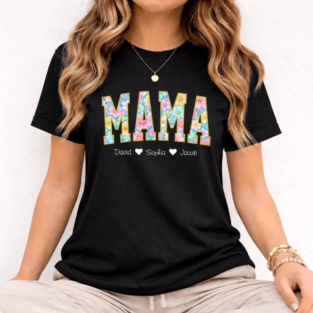 Camiseta Mama Mom Floral With Kids Names Mother's Day (Subido por el creador)