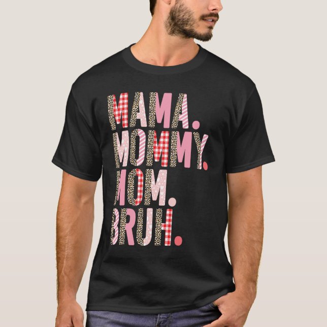 Camiseta Mama Mommy Mom Bruh Pink Leopard Plaid Mother's Da (Anverso)