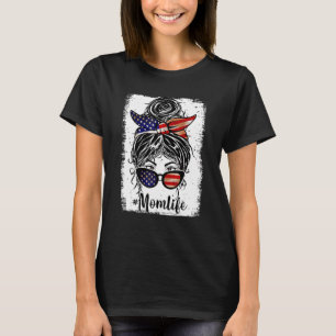 Camiseta Mamá norteamericana blanqueada Vida Messy Bun Gafa