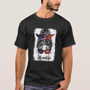 Camiseta Mamá norteamericana blanqueada Vida Messy Bun Gafa