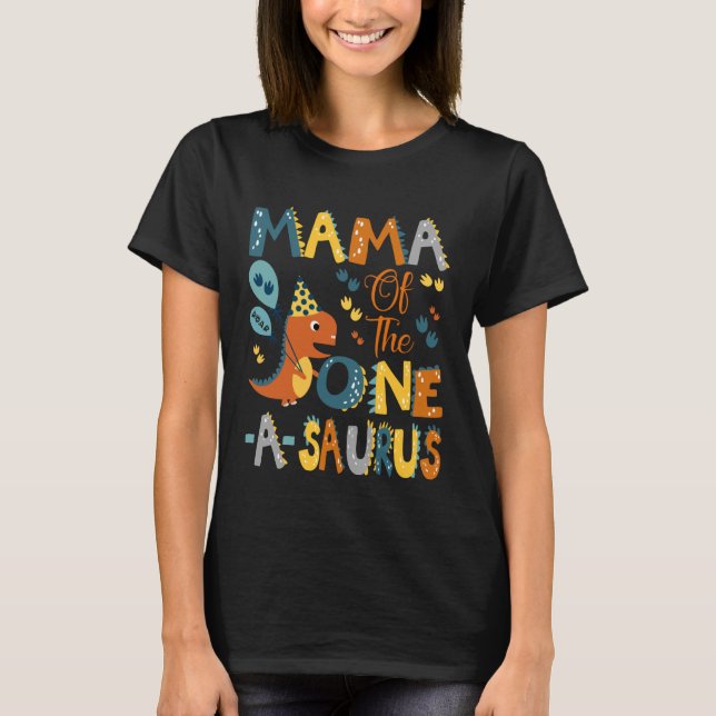Camiseta Mama of The One-A-Saurus 1St Birthday Dinosaur Par (Anverso)