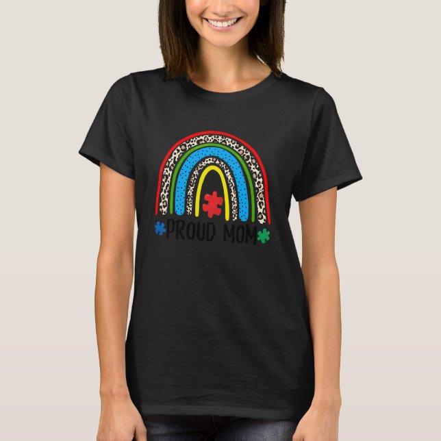 Camiseta Mamá Orgullosa Leopardo Arcoíris Conciencia del Au (Anverso)
