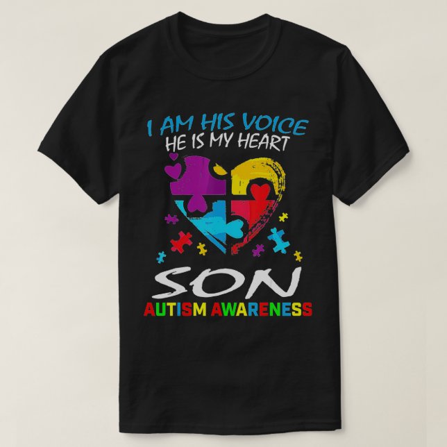 Camiseta Mamá Papá Soy Su Voz Es El Autismo De Mi Hijo Del  (Diseño del anverso)