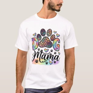 Camiseta Mamá Perro Pata Leopardo Arcoíris Acuarela Corazon